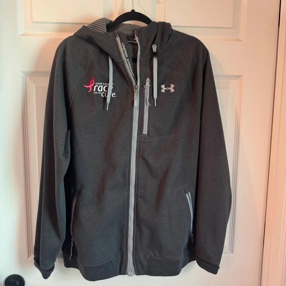 Under Armour Full Zip Hoodie Mens Medium Grey Race For Cure ColdGear Infrared